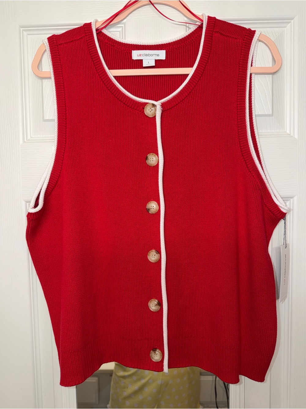 Liz Claiborne Red Knit Sleeveless Vest with White Trim NWT